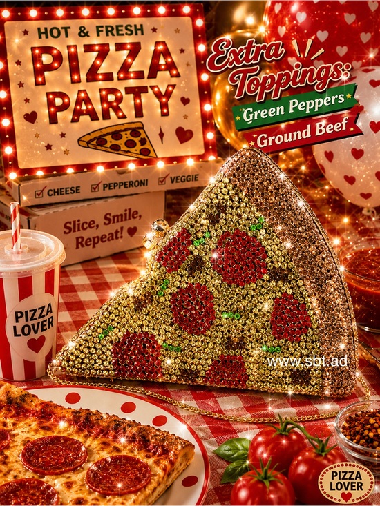 None Handbags - NWT Pizza Purse Made With Sparkling Bling Swarovski Crystal Rhinestones +Gift
